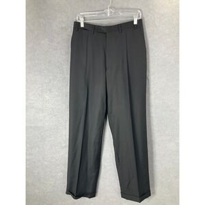 Harrods Knightsbridge Wool Dress‎ Pants Pleated Cuffed Black 32x29 Trouser Italy
